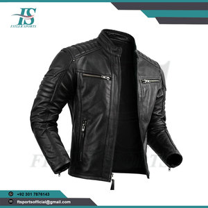 Venta al por mayor para hombre genuino negro Biker chaqueta de cuero acolchado cruzado chaqueta de la motocicleta personalizado Slim Fit Real prendas de vestir exteriores de cuero - Product Image 4