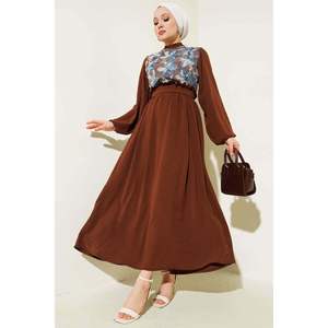 Robe ceinturée à fleurs en tulle sur le devant Marron - Product Image 1