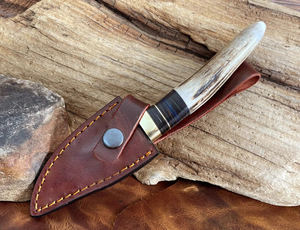 Cuchillo de caza de bolsillo de hoja fija de acero de Damasco hecho a mano al aire libre al por mayor con Funda de cuero a la venta - Product Image 6