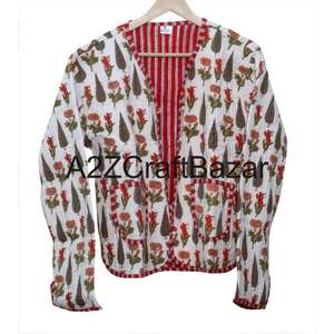 Veste courte matelassée réversible en coton biologique 100% fait main, col en V, respirante, vintage, éco-responsable, patchwork, numérique, pour femme - Product Image 6