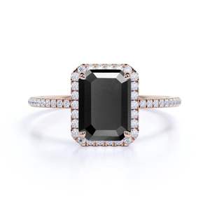 Anillo de Compromiso Bonito de Oro Rosa con Diamante Cultivado en Laboratorio en Blanco y Negro con Corte Esmeralda - Product Image 2