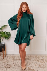 Vestido, vestido de pino verde, mini vestido, Vestido de manga larga, vestido de vacaciones, vestido de satén, ¿verdad? - Product Image 6