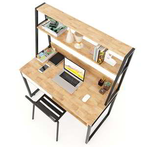 Solid Wood 120x60x145(cm) FD68046 <b>Computer</b>/Laptop <b>Table</b> Simple Design Study Desk with Drawers Bookshelf Made of Rubber Wood - Product Image 4