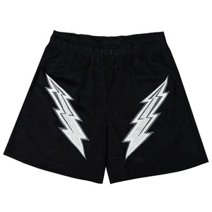 Black Mesh Men's Sporty 100% Polyester Mid <b>Lace</b> Sports Shorts <b>Elastic</b> Waist Quick Dry Athletic Gym Running Custom Logo - Product Image 1