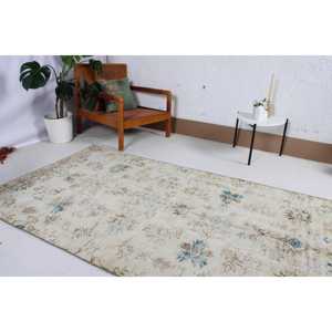 Tapis vintage 3,9x8,3 pi (120x252 cm), tapis turc en laine bleu floral - Product Image 3