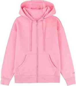 Sudadera con Capucha Personalizada, Informal, de Felpa Suave, Color Rosa, con Cierre de Cremallera en el Hombro - Product Image 1