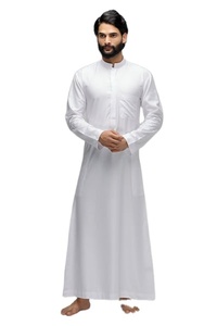 Venta superior ropa islámica manga larga hombres Thobe árabe Jubba árabe Thobe vestido árabe blanco teñido bolsillo personalizado parche hombres thobe - Product Image 6