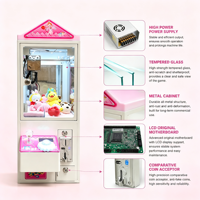 Machine à griffes d'arcade à monnayeur, version anglaise, rose, de luxe, taille humaine, avec structure métallique et éclairage LED clignotant, célèbre sur Internet