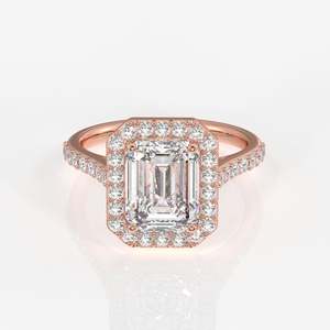 <b>Emerald</b> Cut Moissanite Diamond Halo Engagement Sterling <b>Silver</b> <b>Ring</b> - Product Image 3