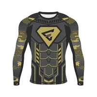 T-shirt Rash Guard de Compression Respirant Imprimé Personnalisé Col Rond Coupe Ajustée Manches Courtes Spandex/Polyester 400g Teint en Pièce Homme