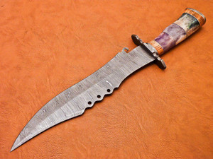 Couteau Bowie en acier damas fait à la main sur mesure Belle gaine en cuir Manche en os DIY Magnifique COUTEAUX FABRICANT Couteau personnalisé OEM - Product Image 2
