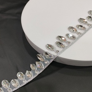 Handmade Designer Silver Crystal Stone Embellished Floral Border Diamond Lace Trim Fancy Floral Border <b>Net</b> <b>Fabric</b> - Product Image 2