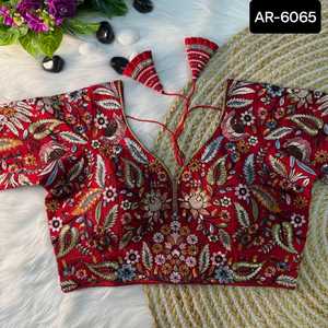 Blusa tradicional india lista para usar con talla grande disponible Blusa de seda de trabajo de secuencia de bordado Zari pesado para Sari - Product Image 4