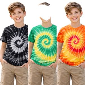 Camisetas Tie-Dye 100% Algodón Jersey, Diseño Arcoíris, Cuello Redondo, Estilo Vintage, Moda Urbana, Logotipo Personalizado - Product Image 1