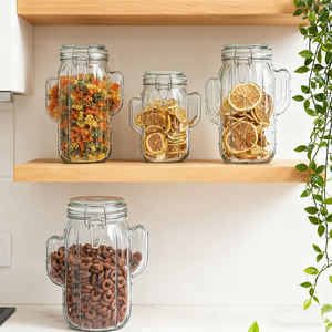 Frasco de Vidrio con Forma de <span class=keywords><strong>Cactus</strong></span> para Almacenamiento, Tapa Hermética con Cierre, Diseño Único para Pasta, Refrigerios, Organización de Cocina, Directo de Fábrica - Product Image 3