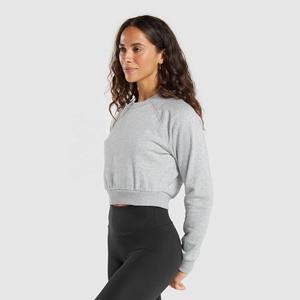 เสื้อสเวตเตอร์แบบสวมหัวคอกลมแขนยาวของผู้หญิงเสื้อสเวตเตอร์ทรงโอเวอร์ไซส์สีพื้นแบบกำหนดเองขายส่ง - Product Image 2