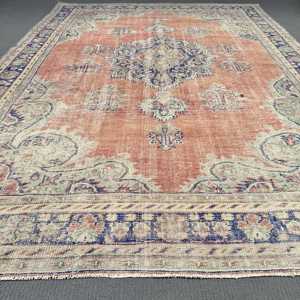 พรมวินเทจขนาด 6.3x10.7 ฟุต พรมตุรกี พรมขนสัตว์สีแดงลายปะติด - Product Image 2