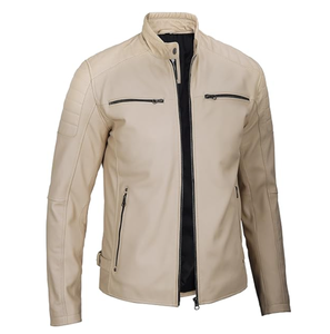 Chaqueta de motorista para hombre personalizada de alta calidad Premium 100% cuero Real transpirable forro de viscosa chaqueta de estilo clásico cuello alto - Product Image 2
