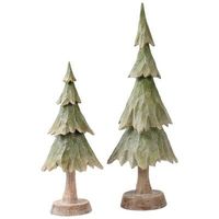 Ensemble en métal antique en laiton de 3 arbres de Noël en forme de cône simples pour la décoration de Noël dessus de table utilisé
