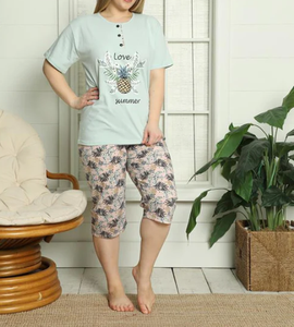 ชุดนอนแขนสั้นคอกลมแขนสั้นของผู้หญิงขนาดใหญ่พิเศษชุดเสื้อผ้า2ชิ้น - Product Image 2