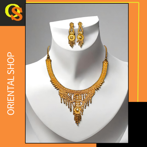 Conjunto de pendientes de collar de grado premium con estilo único chapado en oro de 22 quilates para mujer, conjunto de pendientes de collar, joyería - Product Image 2