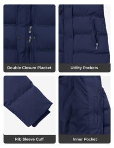 Chaqueta Acolchada para Mujer, Impermeable, Cortavientos, Transpirable, Negra, Cálida - Product Image 4