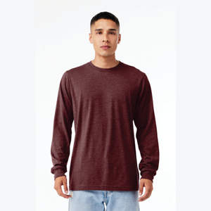 "Maroon Heather CVC <b>Long</b> Sleeve <b>T</b>-<b>Shirt</b>: Premium Blend of 52% Airlume Combed Cotton and 48% Poly, 4.2 Oz, Unisex <b>Fit</b>" - Product Image 1