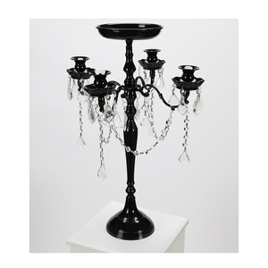 Elegant <b>Black</b> <b>Candelabra</b> With Hanging Crystal for Wedding Centerpieces Unique Design Handmade Candle Holder With Flower Bowl - Product Image 2