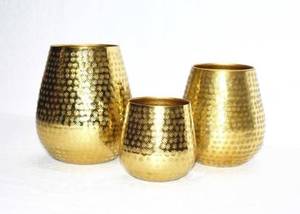 Lot de trois jardinières dorées en laiton lisse plaqué laiton AK pour balcon intérieur salon salon salon dessin - Product Image 2