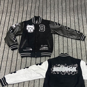 Veste varsity streetwear de haute qualité, broderie, polaire d'hiver, cuir, bomber, varsity, veste pour hommes - Product Image 4