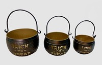 Set Pot Bunga Labu Halloween Hitam dengan Gagang, Lapisan Powder Coated, Ramah Lingkungan, Tahan Lama, Dekorasi Rumah/Taman Luar Ruangan/Dalam Ruangan