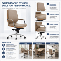 Chaise de bureau exécutive moderne à dossier mi-haut, pivotante, avec accoudoirs chromés et base métallique – Fournisseur d'usine