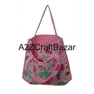 Sac fourre-tout en coton matelassé pour femmes, écologique, grand format, imprimé à la main, style bohème rayé, pour le transport quotidien, exposition - Product Image 4