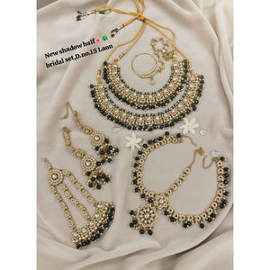 High Quality Ethnic Gold Plated Bridal Jewelry Set Zircon-Embellished Shadow <b>Choker</b> Necklace Earrings Maang Anniversary Party - Product Image 1