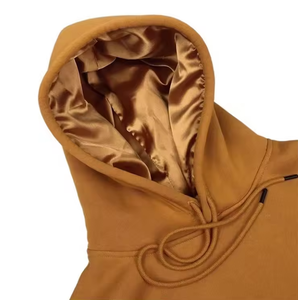 Luxe Double Couche Soie Doublure Pull Plaine Blanc Unisexe Satin Doublé Intérieur Capuche Hommes Cordon Hoodies Avec Satin - Product Image 4