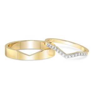 Slender Pair Diamond Band Set Lab Grown Diamond 0.17 Ct Tw 14K Solid Gold FG Color VS Clarity 15 Diamond Matching Ring Duo - Product Image 3