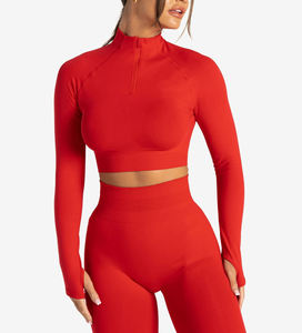 Soutien-gorge de sport respirant et haut court à manches longues pour femme, personnalisable en gros, vêtements de sport actifs doux et vierges pour la gym - Product Image 2