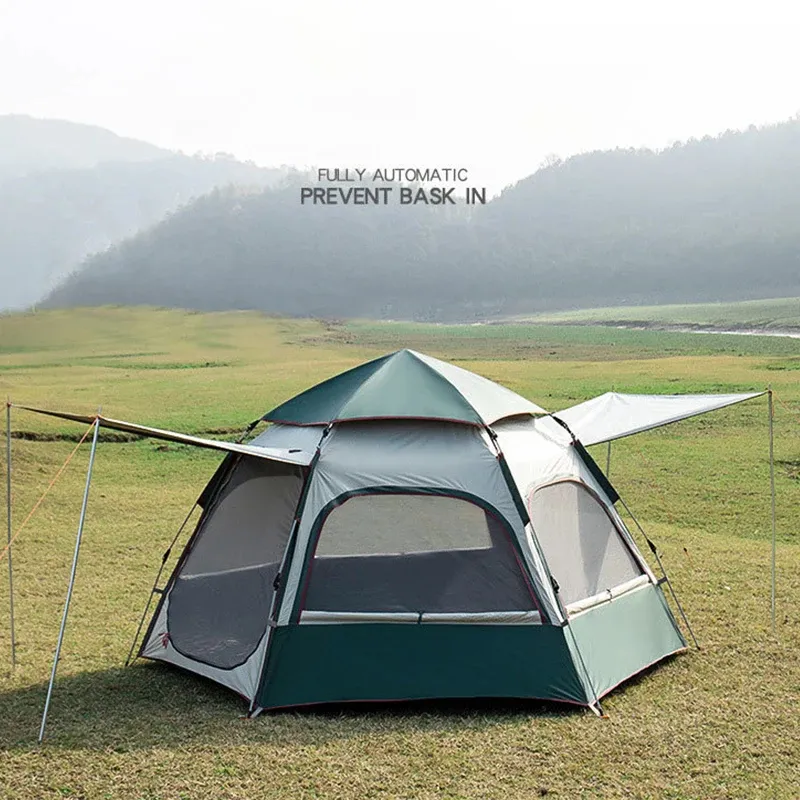 カスタム中国旅行4シーズンラテキャンプテント2人カップル防水六角形自動テントキャンプ屋外3-4人