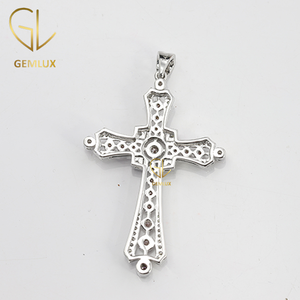 New Trendy High Quality 925 <b>Silver</b> Bling Bling Iced Out Pink Diamond Bezel Set <b>Cross</b> Charm Pendant Christmas Gift for <b>Men</b> - Product Image 4