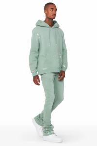 Survêtement deux pièces pour hommes, survêtement ajusté personnalisé OEM, style décontracté à imprimé streetwear évasé pour la saison hivernale - Product Image 2