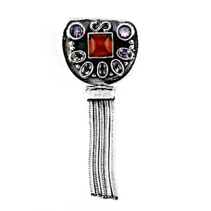 Pendentif artisanal pour femme en argent 925 avec grenat et améthyste, motif goutte d'eau en or rose et or, bijoux avec pendentif - Product Image 1