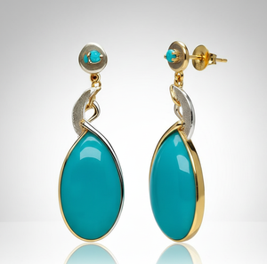 Boucles d'oreilles pendantes en argent sterling 925 plaqué or 18 carats avec pierre turquoise de forme poire 20x30 avec CZ, cadeau pour femme - Product Image 3