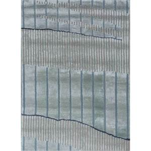 Alfombra Blanca con Diseño Azul, Hecha a Mano con Lana y Viscosa, Modelo Tra-15038, Rectangular, con Patrón Abstracto a Rayas, para Sala de Estar o Pasillo - Product Image 1