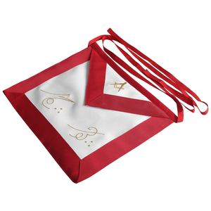 Mandil de la Orden de la Rito Escocés de Grado 27 de Primera Calidad, Mandil con Cinta Moiré Blanca y Roja, Personalizado Según la Demanda del Comprador - Product Image 3