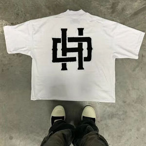 Custom DTG Printing Black Vintage 3D Puff Printed <b>Short</b> <b>Sleeve</b> Cropped Men's T-Shirt 280 Gsm Heavyweight Oversized Fit - Product Image 1