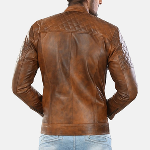 Chaquetas de Cuero Estilo Camionero Clásico, Chaqueta de Cuero Marrón Camel, Chaqueta de Motociclista Acolchada Marrón Oscuro para Hombre - Product Image 6