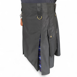 Kilt Utilitario Híbrido de Tela de Algodón Twill de 290 Gsm para Hombre con Estilo de Pantalón Cargo Negro con Tartán Escocés - Product Image 4