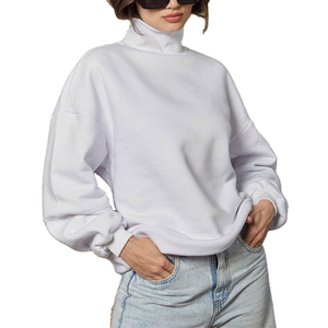 Sweat-shirt à col montant en molleton de coton lourd pour femme, surdimensionné, col rond, pour l'hiver, décontracté, longueur standard, écologique - Product Image 3
