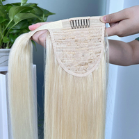 En gros 613 Blonde Queue De Cheval Extensions De Cheveux Humains Clip En Vrais Cheveux Humains Longs Raides Enrouler Autour De Queue De Cheval Morceau De Cheveux