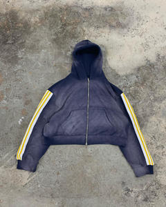 Custom Manufacturer's <b>Vintage</b> <b>Zip</b> Thermal <b>Hoodie</b> Heavyweight Distressed Patchwork Embroidery Applique 100% Cotton Acid Winter - Product Image 1